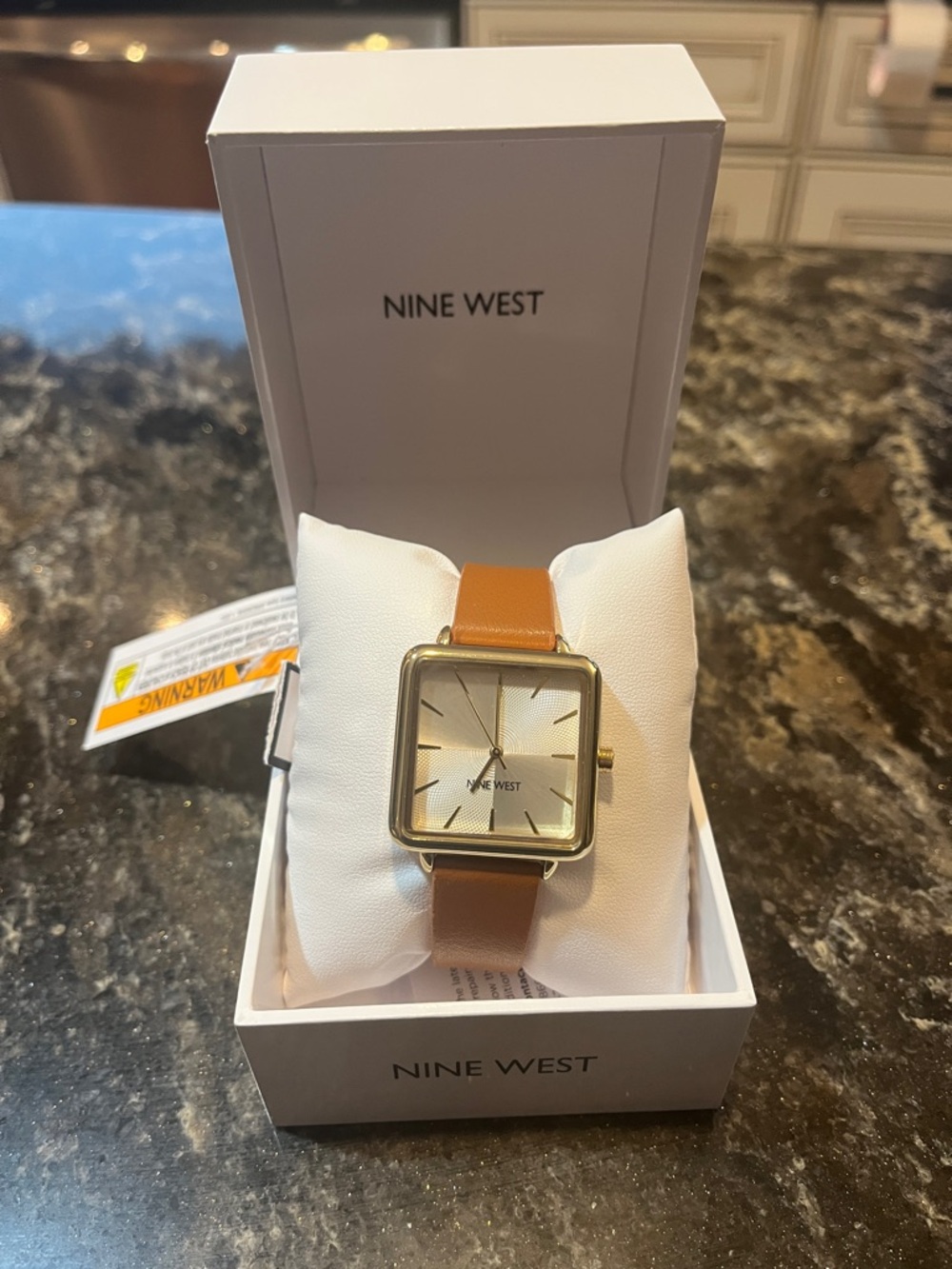 Nine West Gold-Tone Square Watch with Tan Strap NWT
